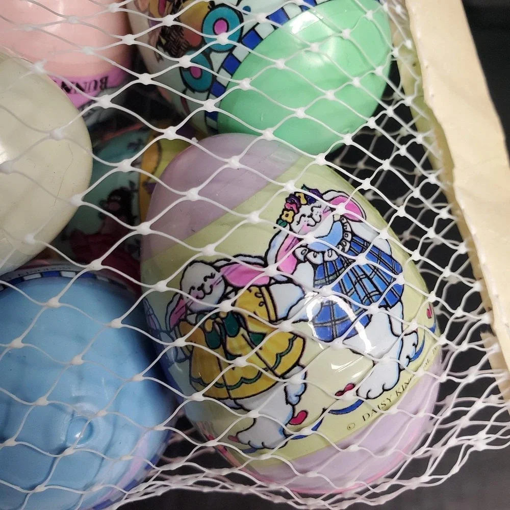 NOS Vintage‎ Plastic Easter eggs 12 Multicolored w/Wraps For Tiered Tray Display
